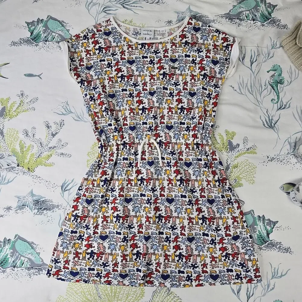 Lacoste X Keith Haring Girls Dress Size 10 Multicolor Casual 90s Artsy Kids - Picture 1 of 6